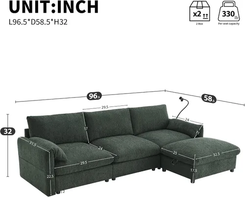 Vista 20 de Moderno sofá modular en forma de U con almohadas para la cintura, sofá cama con diván, sofá tapizado simétrico de felpilla de 6 asientos para sala