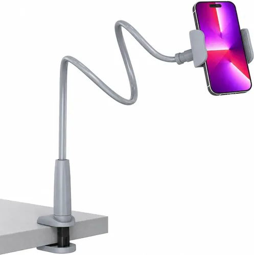 Vista 10 de Soporte de cama con clip para teléfono celular, con agarre flexible de brazo largo y cuello de cisne con abrazadera de montaje para escritorio Negro