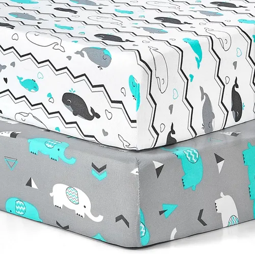 Vista 27 de Pack n Play Sheets BROLEX - Juego de 2 sábanas para cuna, juego de sábanas elásticas y portátiles para cuna, funda de colchón convertible