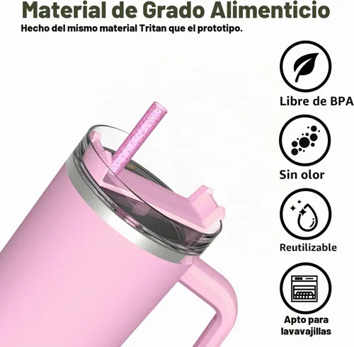Vista 4 de Popote de repuesto compatible con vaso Stanley de 40 onzas y 30 onzas, paquete de 6 popotes reutilizables con cepillo de limpieza, plástico