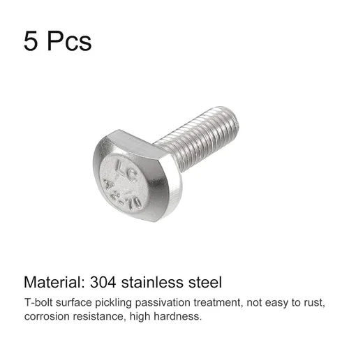 Vista 3 de uxcell Pernos de ranura en T, 5 piezas M5x16mm ranura en T Pernos deslizantes Pernos deslizantes 304 Tornillos en forma de T de acero inoxidable