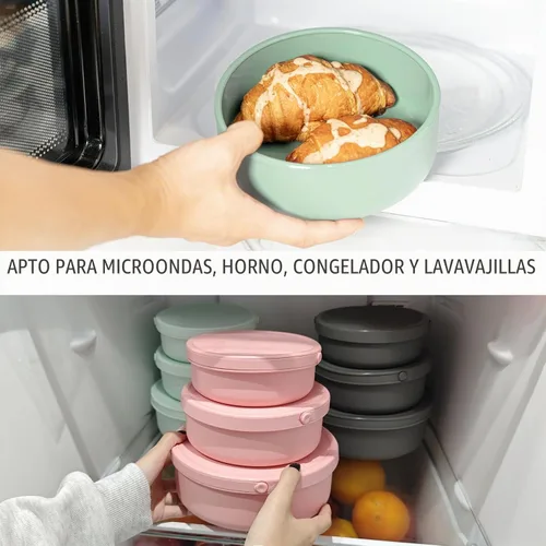 Vista 6 de Juego de 3 cuencos de silicona para almacenamiento de alimentos con tapas, aptos para microondas y congelador Amarillo claro