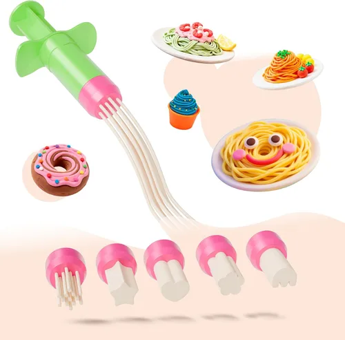Vista 3 de Herramientas de masa para niños, 41 juguetes de masa, incluyen moldes de comida para jugar, cupcakes, helado, hamburguesa, papas fritas, fideos