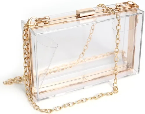 Vista 23 de WJCD - Bolso de mano de acrílico transparente para mujer, bolso de hombro con correa de cadena de dorada desmontable Premium Acrylic, Stadium