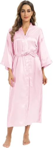 Vista 3 de Batas largas de satén suaves para mujer, batas largas de seda de longitud completa, kimonos, bata de baño sedosa, bata de baño