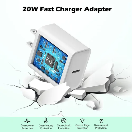 Vista 3 de Cargador de iPhone de carga rápida para iPhone 14, paquete de 2 bloques de pared USB C con enchufe de cargador y cable de carga USB C a Lightning