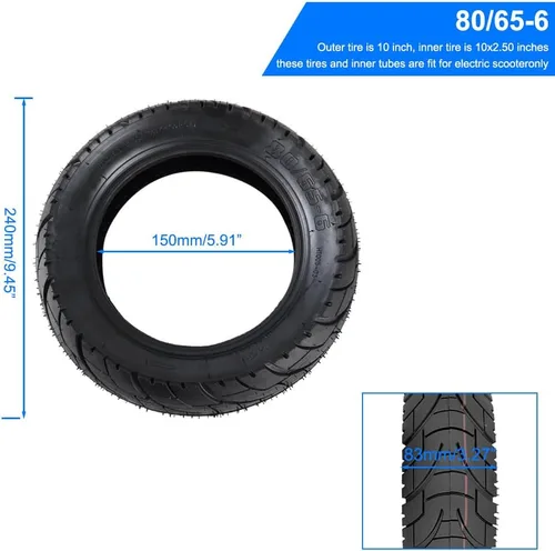 Vista 2 de Neumáticos para patinete CMIYETO 80/65-6 para ciudad y carretera con tubo interior de 45° de 10 pulgadas, neumáticos para motocicleta y patinete