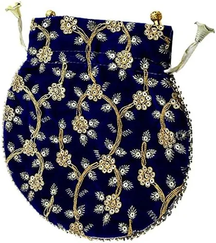 Vista 2 de Bolsa de terciopelo bordada para mujer, bolsa con cordón, regalo de boda dorado para mujer