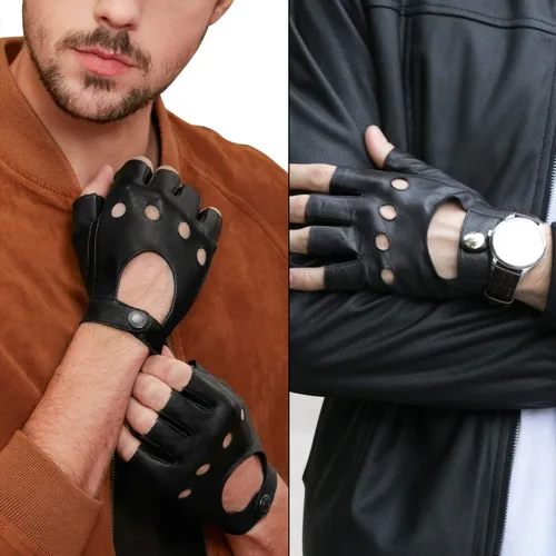 Vista 4 de FLORVIV Guantes negros sin dedos de piel sintética gótica gótica Cosplay disfraz punk Halloween actuación para mujeres y niñas