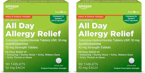 Vista 7 de Amazon Basic Care - Pastillas All Day Allergy de 10 mg de diclorhidrato de cetirizina, antihistamínico, 90 comprimidos