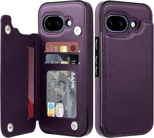 Vista 8 de Bizzib para Google Pixel 6A Funda de cuero tipo cartera con tarjetero, cubierta tipo libro con pata de pie, cierre magnético, funda protectora a
