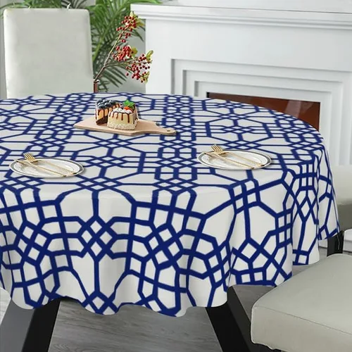 Vista 5 de Round Tablecloth Deep Blue Gingham Table Cloth Decor Washable Table Cover with Wrinkle Resistant for Home Kitchen Dining Room Picnic Camping Party