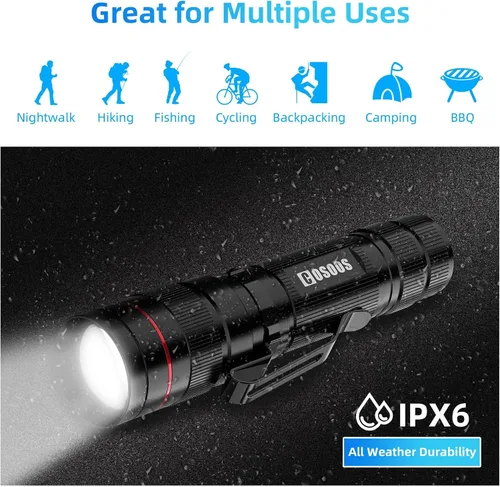Vista 6 de COSOOS 3 linternas LED tácticas mini con clip, linterna AA brillante zoomable de 3.7 pulgadas de alto lúmen, linterna de bolsillo tamaño pluma, 1