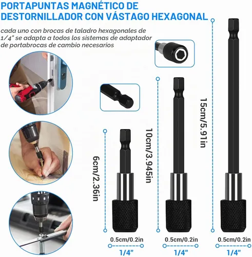 Vista 3 de 24 piezas de juego de extensión de broca flexible, accesorio de taladro de ángulo recto de 105°, enchufe de junta giratoria de 1/4, 3/8, 1/2