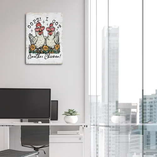 Vista 6 de Divertida decoración de pared en lienzo con diseño de pollo, diseño de pollo, bonito póster con marco de gallina floral campestre, pintura artística
