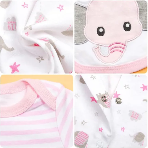 Vista 4 de Ropa de muñeca Reborn de 17 a 22 pulgadas, elefante rosa, muñeca recién nacida, accesorios de ropa, conjunto de 5 piezas