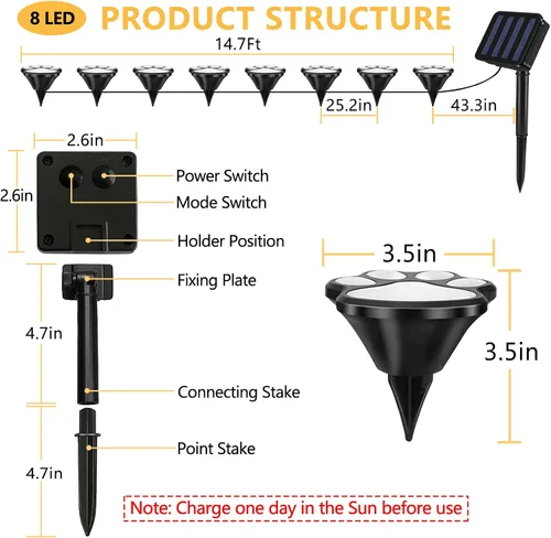 Vista 5 de Luces solares con estampado de patas de 16.8 pies, tira de luces solares para perros y gatos (juego de 8) para exteriores, impermeable, decoración