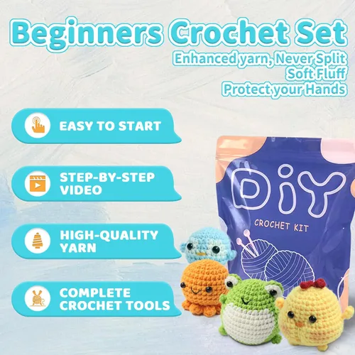 Vista 2 de YAMAXIN Kit de Ganchillo para Principiantes Adultos – 4PCS Kit de Inicio de Amigurumi de Animales de Ganchillo con Hilo, Ganchos, Herramientas