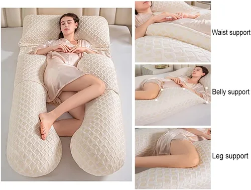 Vista 4 de Almohada de embarazo con almohada de memoria, almohada corporal en forma de U para mujeres embarazadas para ayudar a dormir, con funda de algodón