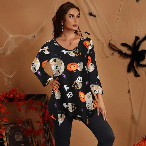 Vista 3 de LARACE Túnica femenina de talla grande, asimétrica, manga 34, camisas con cuello en V, blusa suelta para mallas