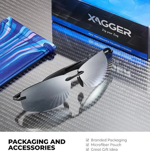 Vista 5 de Xagger Gafas de sol polarizadas para hombre, marco de metal sin montura UV400, protección solar