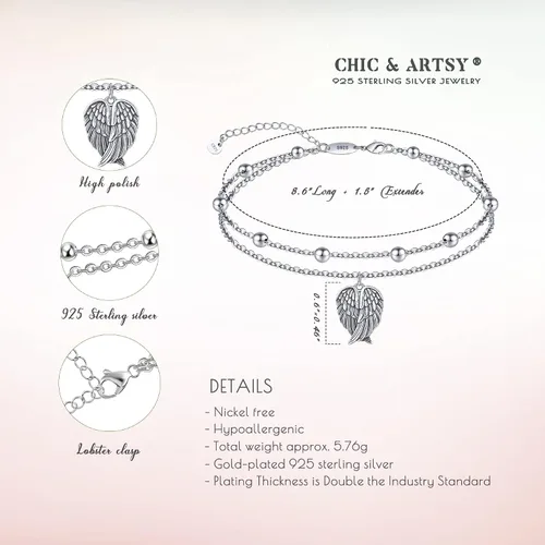 Vista 136 de CHIC & ARTSY Tobilleras delicadas de plata de ley S925 para verano, pulsera de tobillo ajustable multicapa para playa, joyería de pie para mujer
