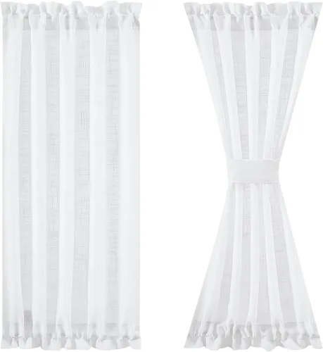 Vista 12 de FMFUNCTEX Paneles de luz lateral gris de 40 pulgadas de largo, con textura de lino corto, cortinas semitransparentes para puerta francesa