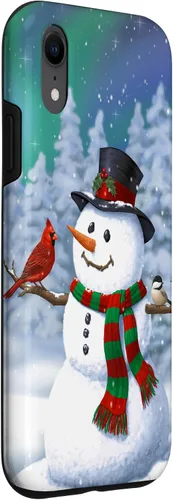 Vista 35 de Funda para iPhone 17 con diseño de muñeco de nieve y pájaros en invierno