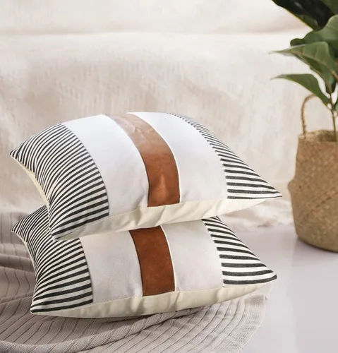 Vista 7 de JASEN Juego de 2 fundas de almohada estilo granja de piel sintética marrón, fundas decorativas modernas para sofá, dormitorio, sala de estar