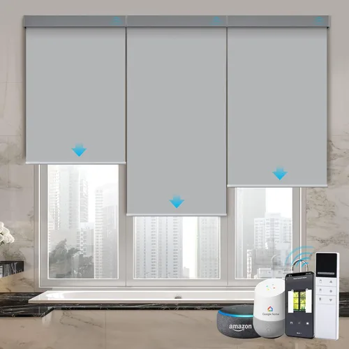Vista 8 de ACMEART Persianas opacas motorizadas para ventanas, persianas enrollables eléctricas recargables con control remoto, persianas inteligentes que