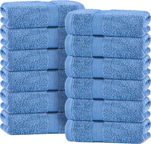 Vista 30 de Toallas de mano blancas clásicas para baño [paquete de 12] Toallas de mano de algodón a granel para gimnasio, cocina y spa, 16x27 pulgadas, toallas