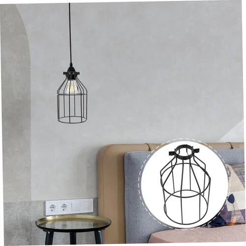 Vista 7 de Beaupretty Lámpara industrial jaula de alambre de hierro bombilla jaula ventilador de techo pantallas de luz lámpara industrial lámpara jaula