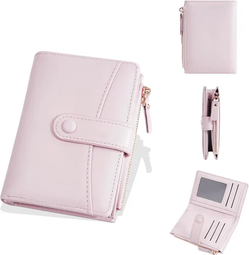 Vista 15 de Carteras de cuero para mujer con bloqueo RFID, billetera delgada, plegable, tarjetero con cremallera, bolsillo para monedas, ventana