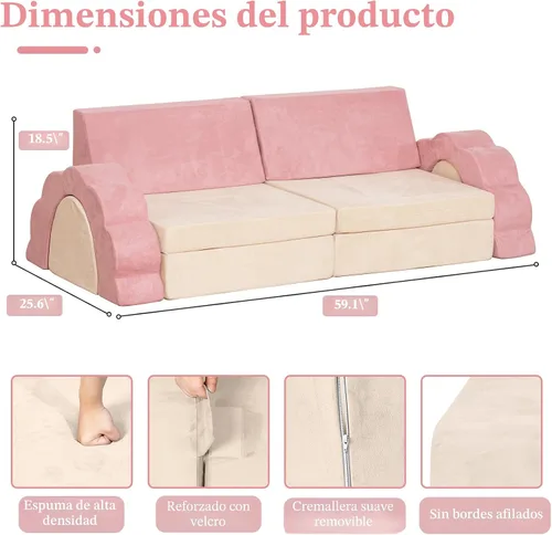 Vista 2 de LOAOL Sofá de Juego para Niños 10 Piezas, Sofá de Juego Modular para Niños, Sofá de Espuma Multifuncional para Niños Pequeños, Sofá de Juego