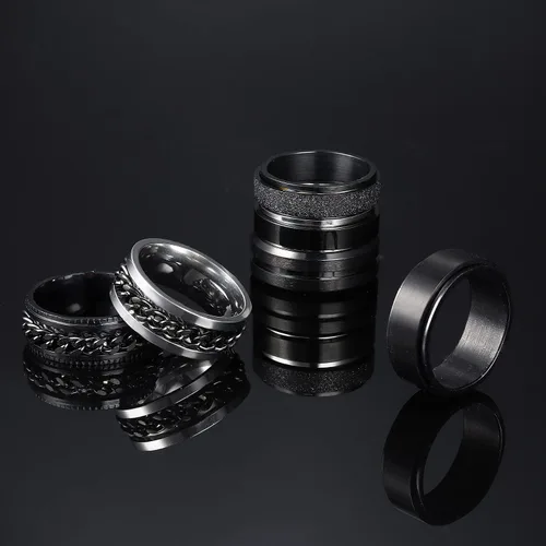 Vista 4 de sailimue Juego de 6 anillos giratorios negros de 039 pulgadas para hombres y mujeres anillos de acero inoxidable para aliviar la ansiedad