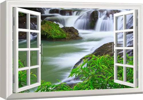 Vista 17 de wall26 Lienzo impreso para pared, vista de ventana a barco y playa tropical, isla de naturaleza, desierto, fotografía, realismo, paisaje rústico