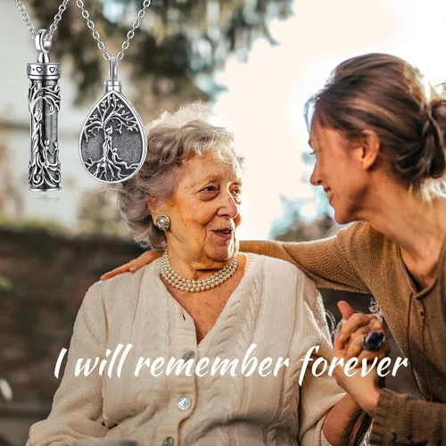 Vista 106 de Collar con colgante de urna de cenizas de cremación y árbol de la vida para mujer, plata de ley US1