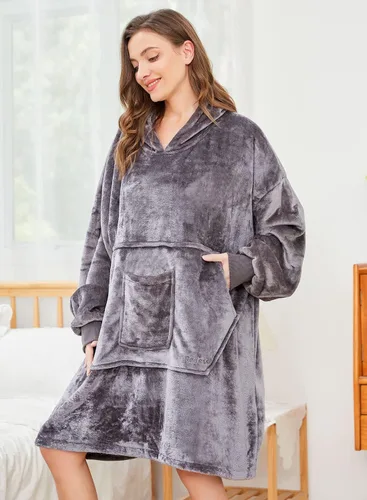 Vista 6 de REDESS Blanket Hoodie Sweatshirt, Wearable Blanket Oversized Sherpa with Sleeves and Giant Pocket, Cozy Hoodie for Adult Kids