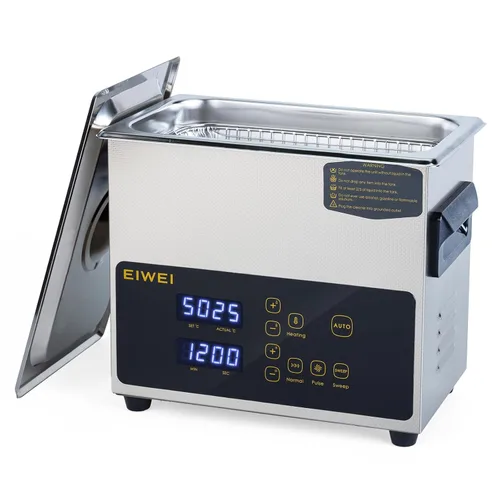 Vista 9 de Limpiador ultrasónico profesional de 3 litros (0.85 galones) con perilla de potencia ajustable para joyería, con calentador y temporizador
