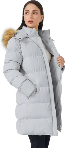 Vista 7 de WenVen - Abrigo grueso de invierno, para mujer, con capucha desmontable, de piel