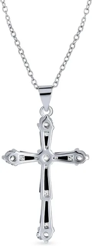 Vista 2 de Bling Jewelry Collar con colgante de cruz de ópalo azul creado con circonita cúbica para mujeres y adolescentes, plata de ley 925 con piedra natal