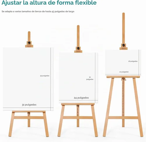 Vista 4 de VISWIN Caballete de arte de madera para pintar, ajustable y plegable, soporte de madera de haya para lienzo, sostiene lienzo de hasta 43 pulgadas