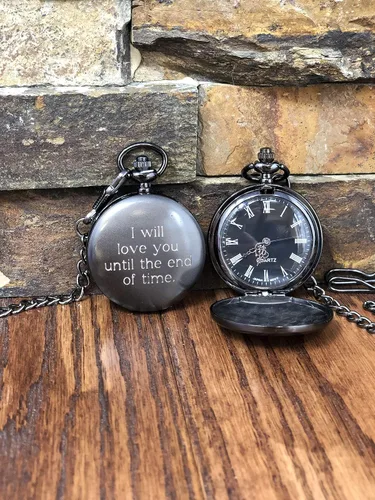 Vista 2 de Personalized Gunmetal Pocket Watch Custom with Monogram Engraved