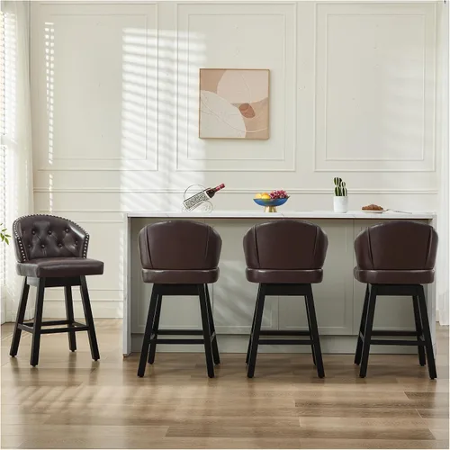 Vista 24 de Juego de 2 taburetes de bar giratorios de 29 pulgadas, taburetes de bar tapizados con respaldo, sillas modernas de altura de mostrador para isla