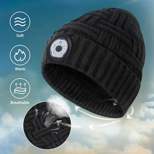 Vista 7 de HIGHEVER LED Beanie Hat with Light: Christmas Stocking Stuffers for Men Adult for Teen Boys Men Dad Winter Gifts