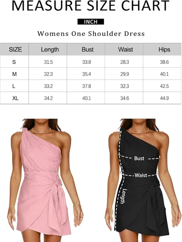 Vista 6 de LILLUSORY Minivestido corto de un hombro para mujer, vestido corto de verano cruzado con lazo fruncido en la cintura