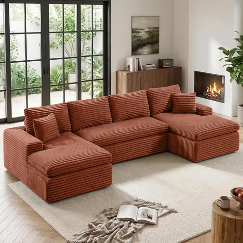 Vista 19 de Sofá modular sin hueso de nube de 112 pulgadas en forma de L, moderno sofá modular con cojín en capas, sofás de pana convertibles sin montaje