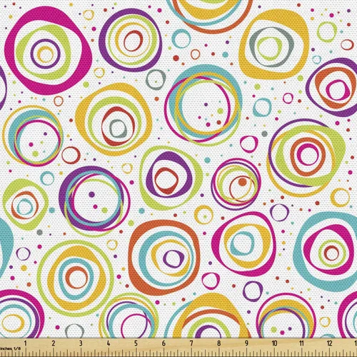 Vista 100 de Ambesonne - Tela Indie de The Yard, patrón colorido con anteojos clásicos de moda antigua, nerd, inteligente, bohemio, dibujo de doodle, tela