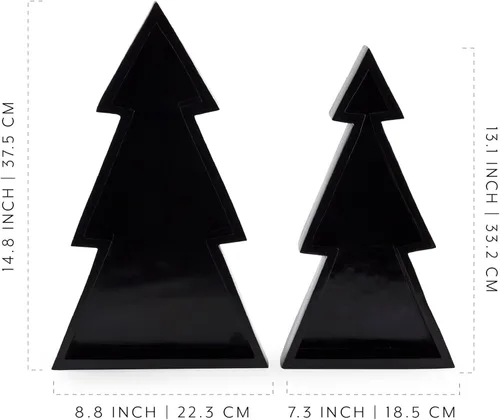 Vista 6 de AuldHome Design Bandejas de madera para árbol de Navidad (Juego anidado de 2, negro), bandejas decorativas de estilo rústico para servir en Navidad