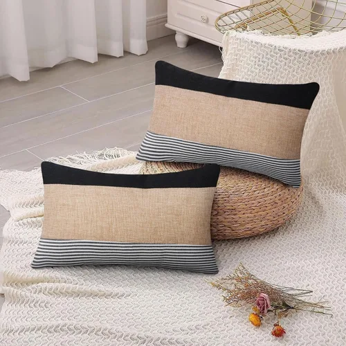Vista 4 de JASEN Fundas de almohada negras de 12 x 20 pulgadas, fundas de almohada decorativas estilo bohemio lumbar para sofá o cama